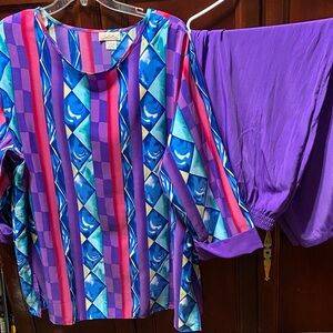 Sue Brett vintage Multicolor Geometric purple plus size 3X pantsuit